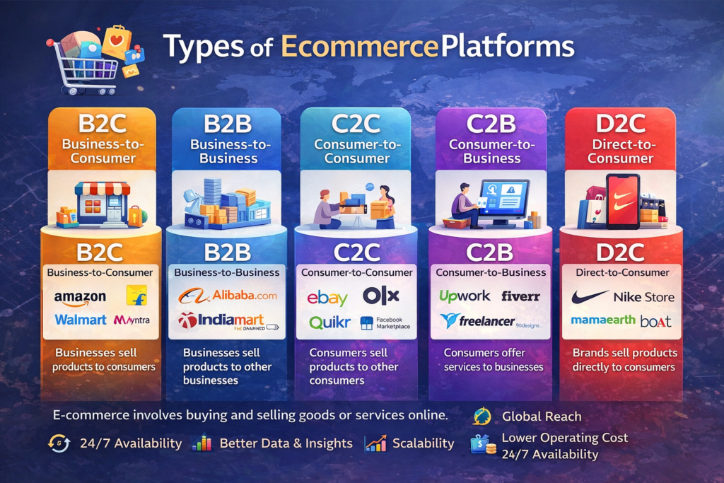 Types of e-commerce platforms infographic